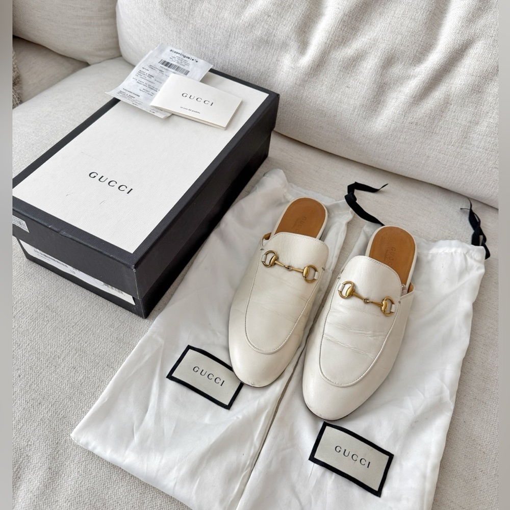 Gucci Princeton Ivory/White Leather Slides with Horse-bit with box and dust bags